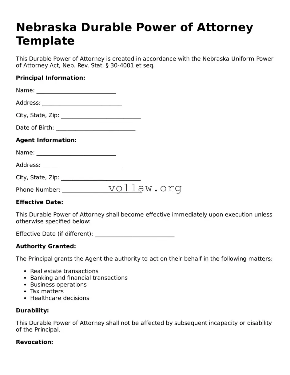Attorney-Verified  Durable Power of Attorney Form for Nebraska
