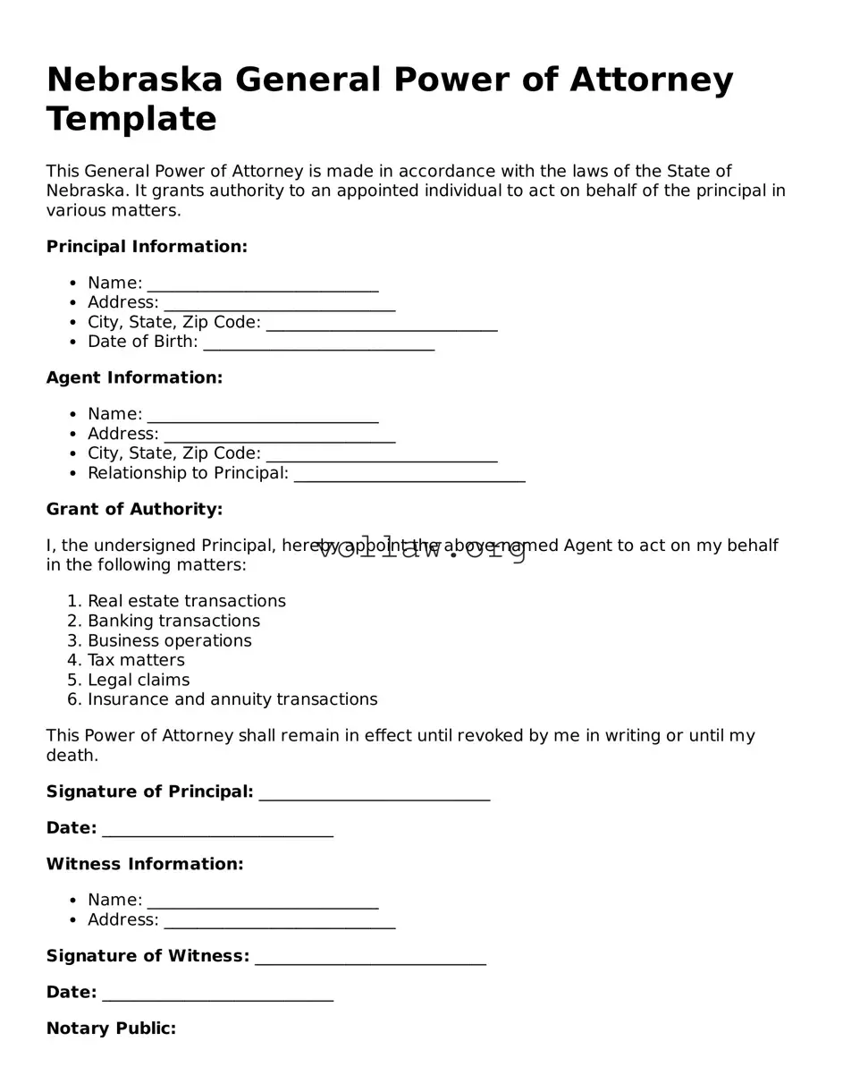 Attorney-Verified  General Power of Attorney Form for Nebraska
