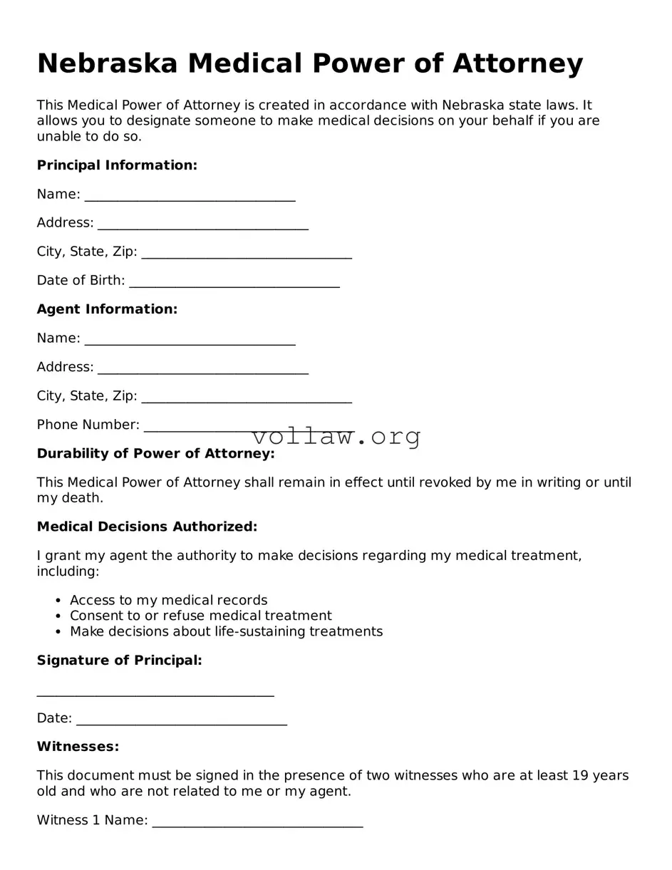 Attorney-Verified  Medical Power of Attorney Form for Nebraska