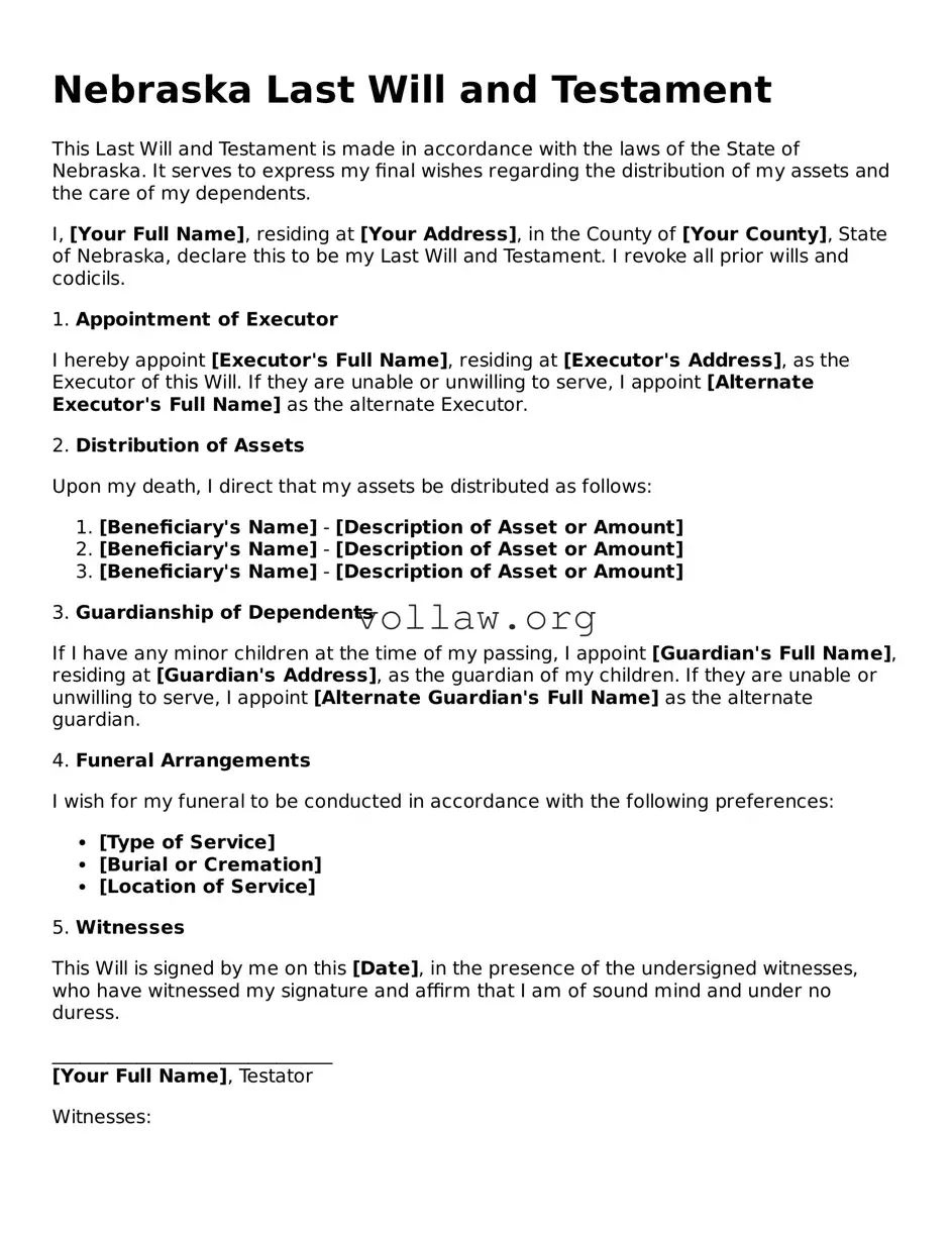 Attorney-Verified  Last Will and Testament Form for Nebraska