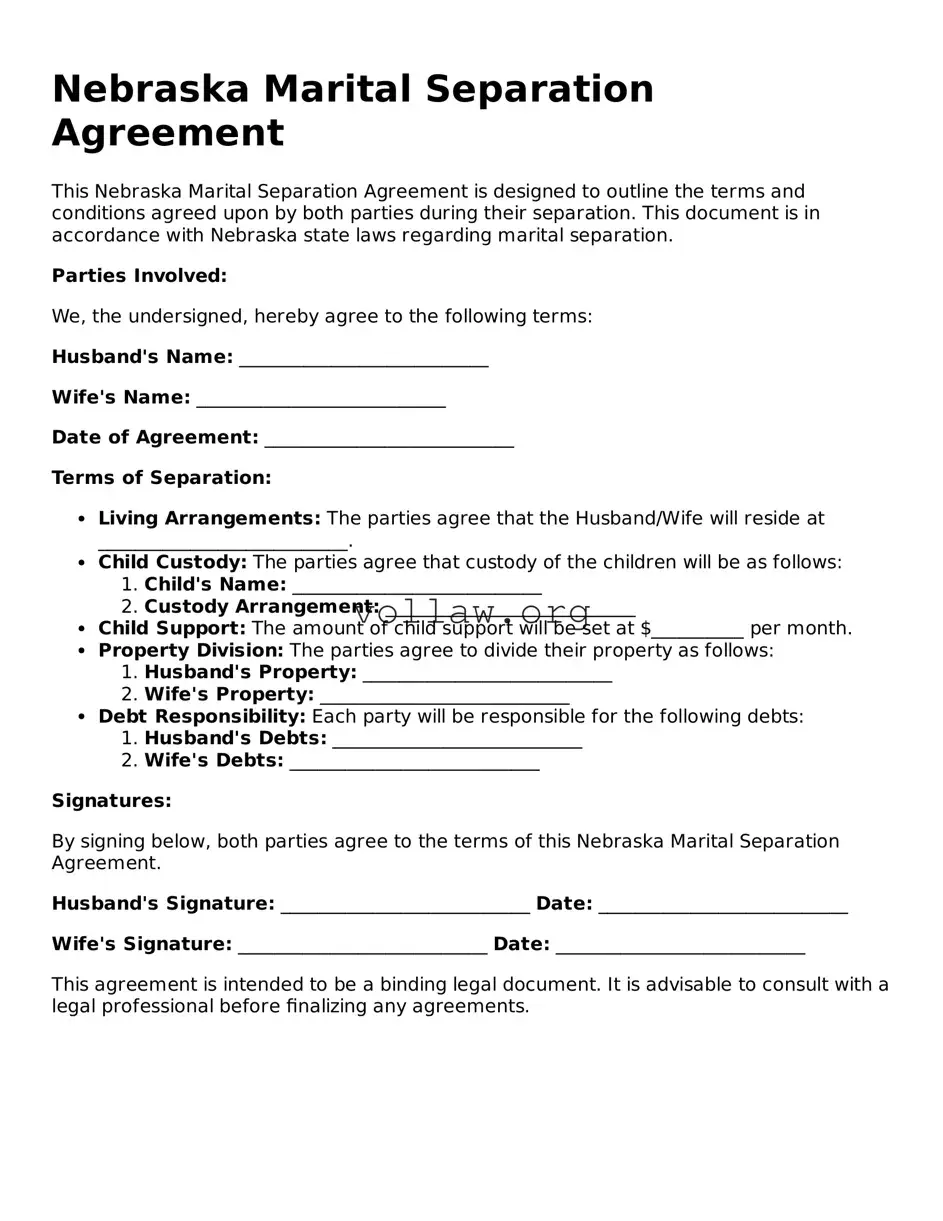 Attorney-Verified  Marital Separation Agreement Form for Nebraska