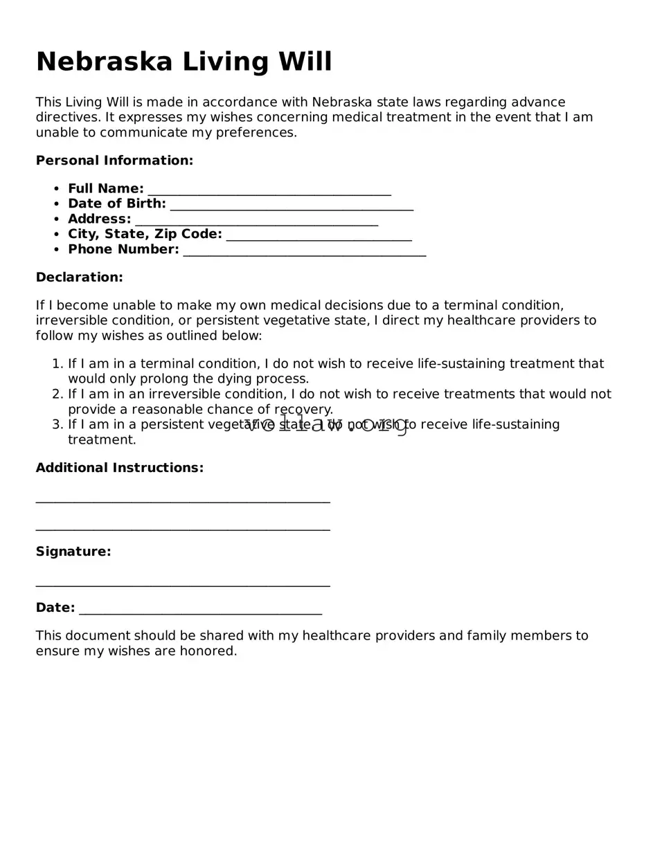 Attorney-Verified  Living Will Form for Nebraska