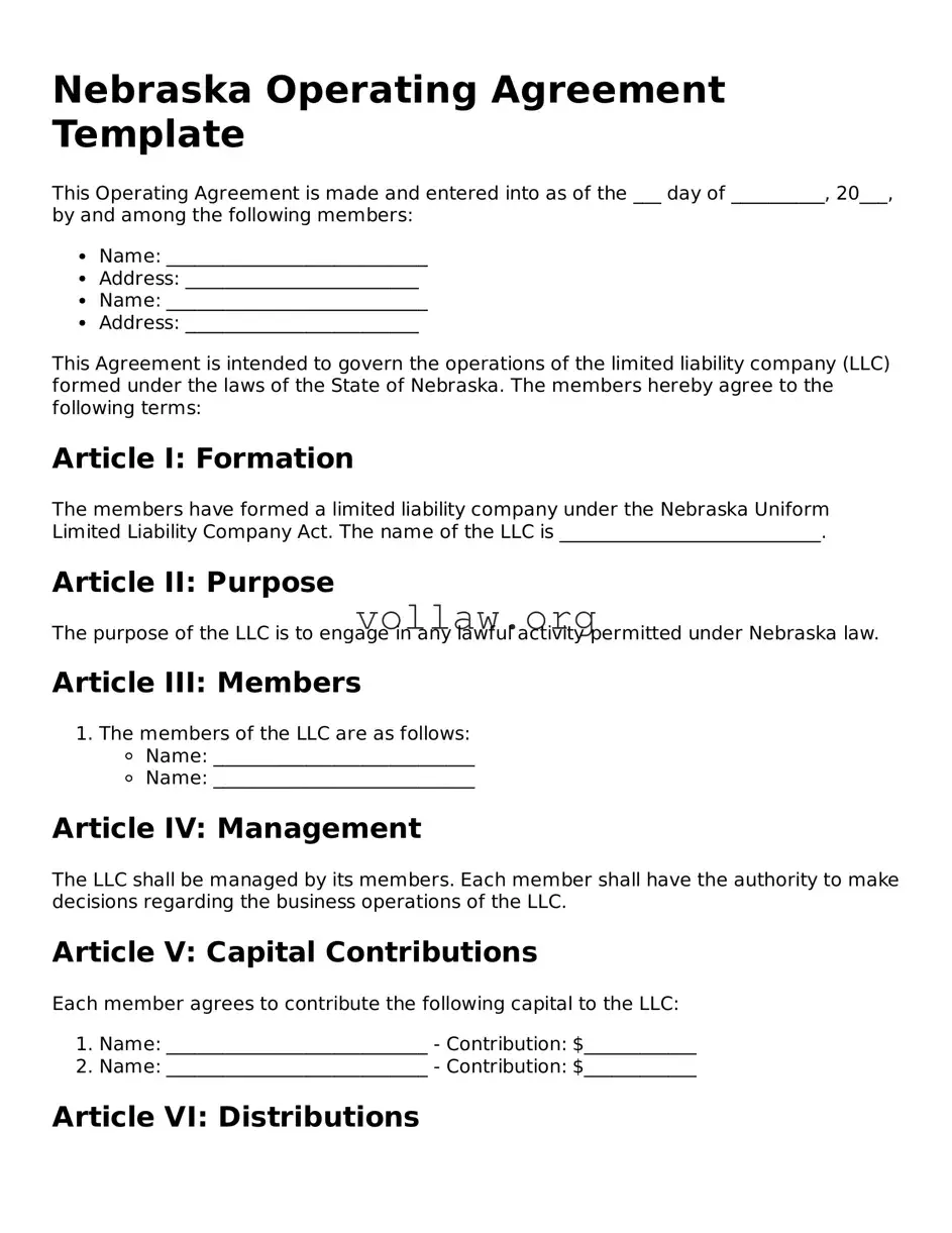 Attorney-Verified  Operating Agreement Form for Nebraska