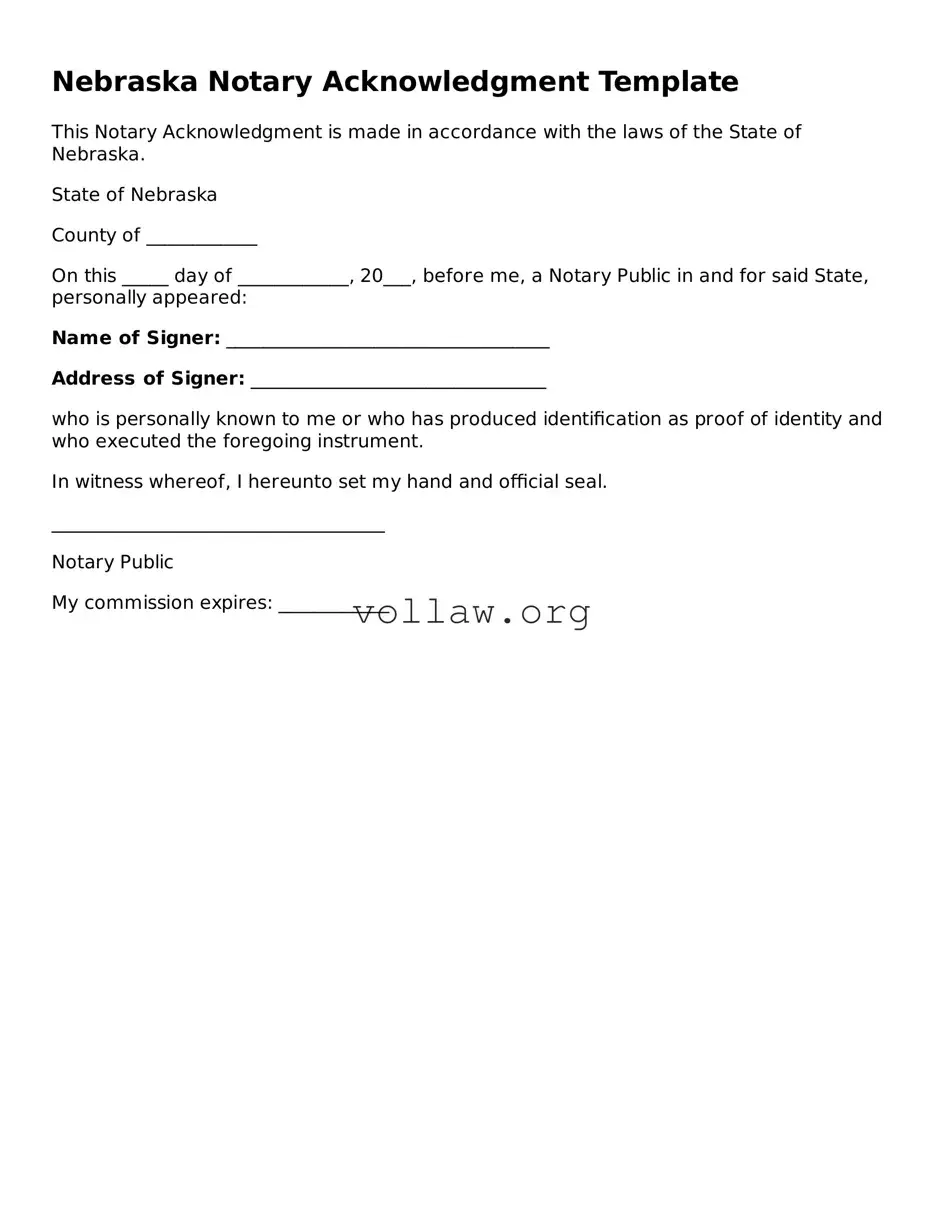 Attorney-Verified  Notary Acknowledgement Form for Nebraska