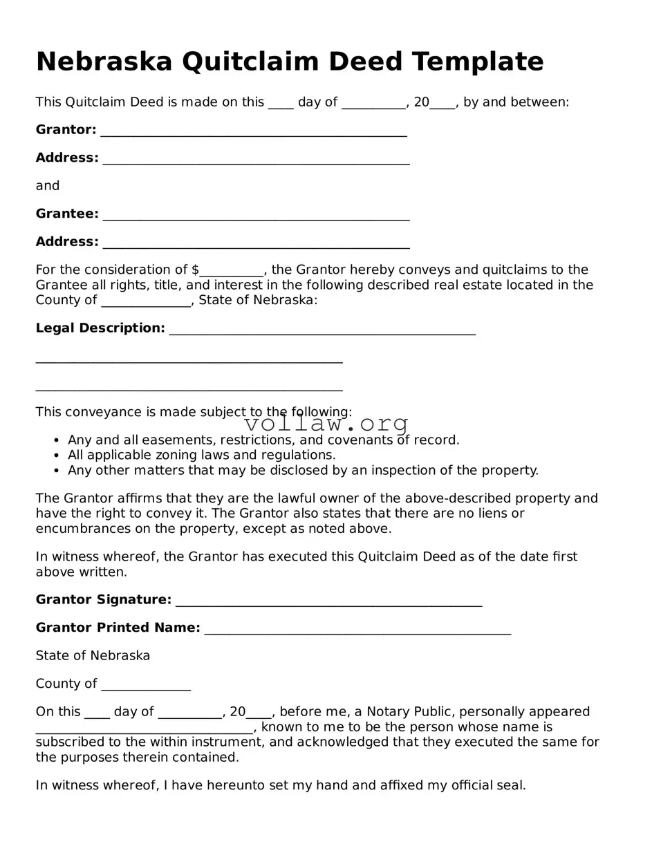 Attorney-Verified  Quitclaim Deed Form for Nebraska
