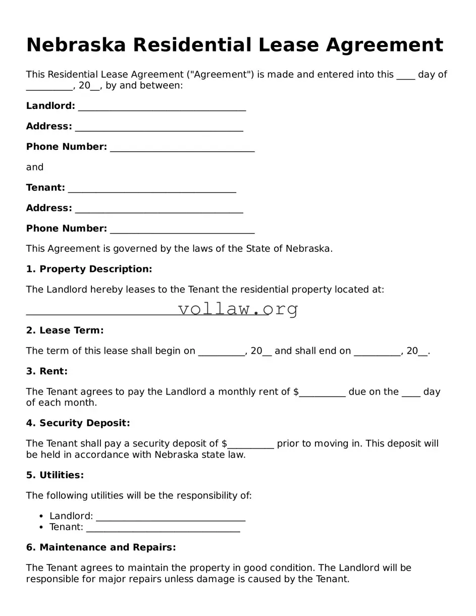 Attorney-Verified  Residential Lease Agreement Form for Nebraska
