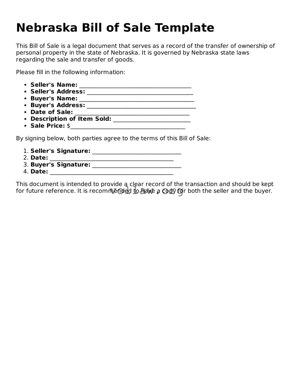 Attorney-Verified  Bill of Sale Form for Nebraska