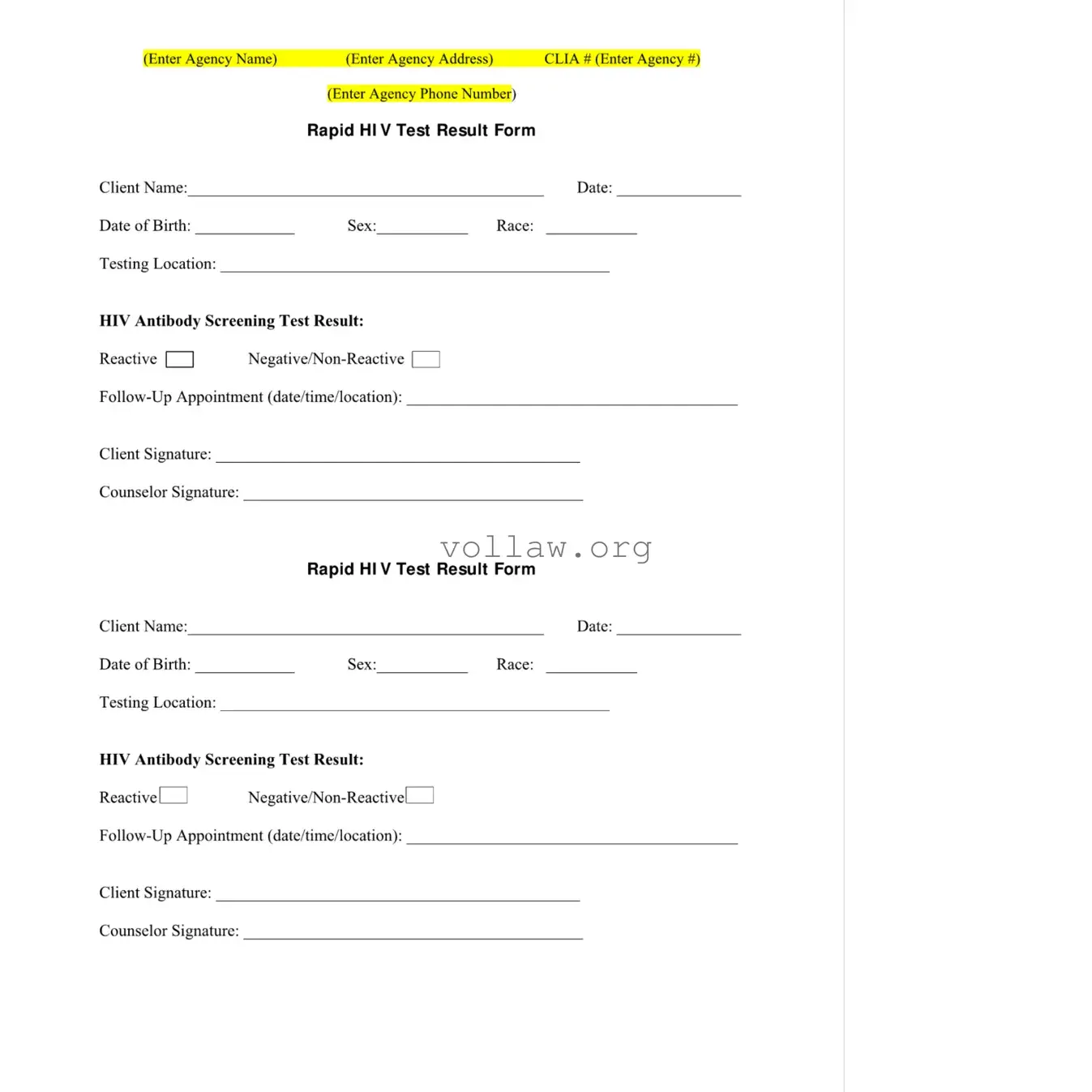 Negative Hiv Test Template
