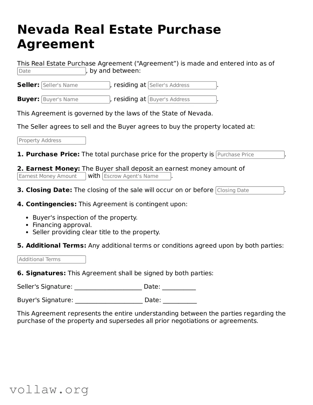 Attorney-Verified  Real Estate Purchase Agreement Form for Nevada