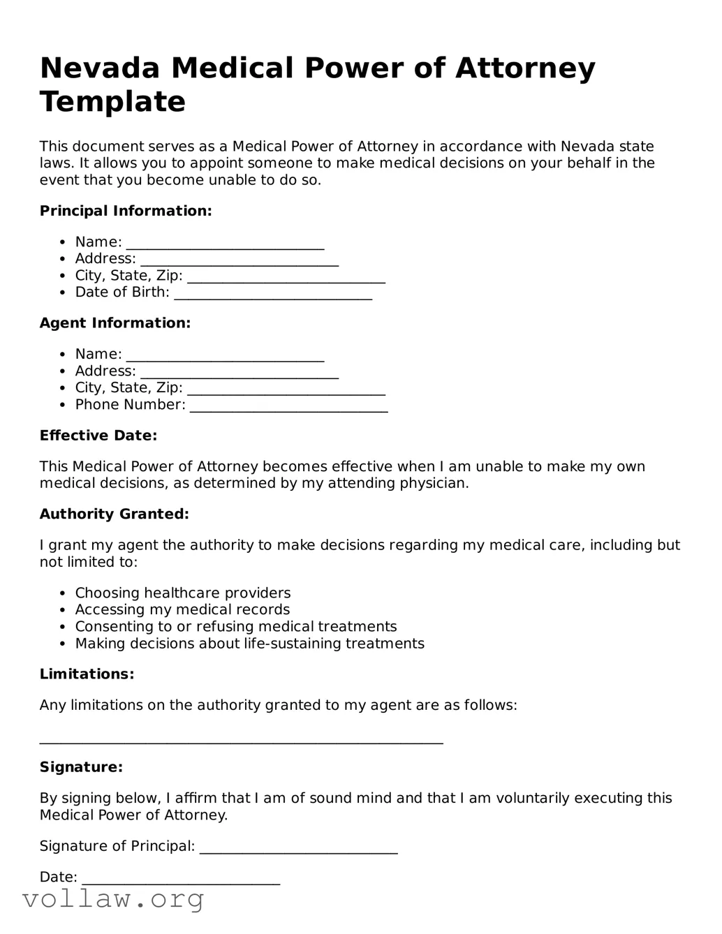 Attorney-Verified  Medical Power of Attorney Form for Nevada