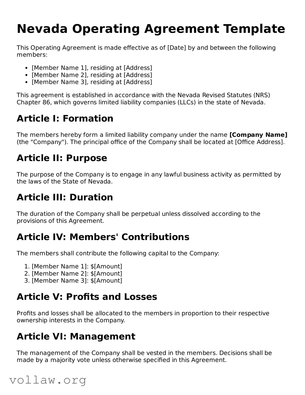 Attorney-Verified  Operating Agreement Form for Nevada