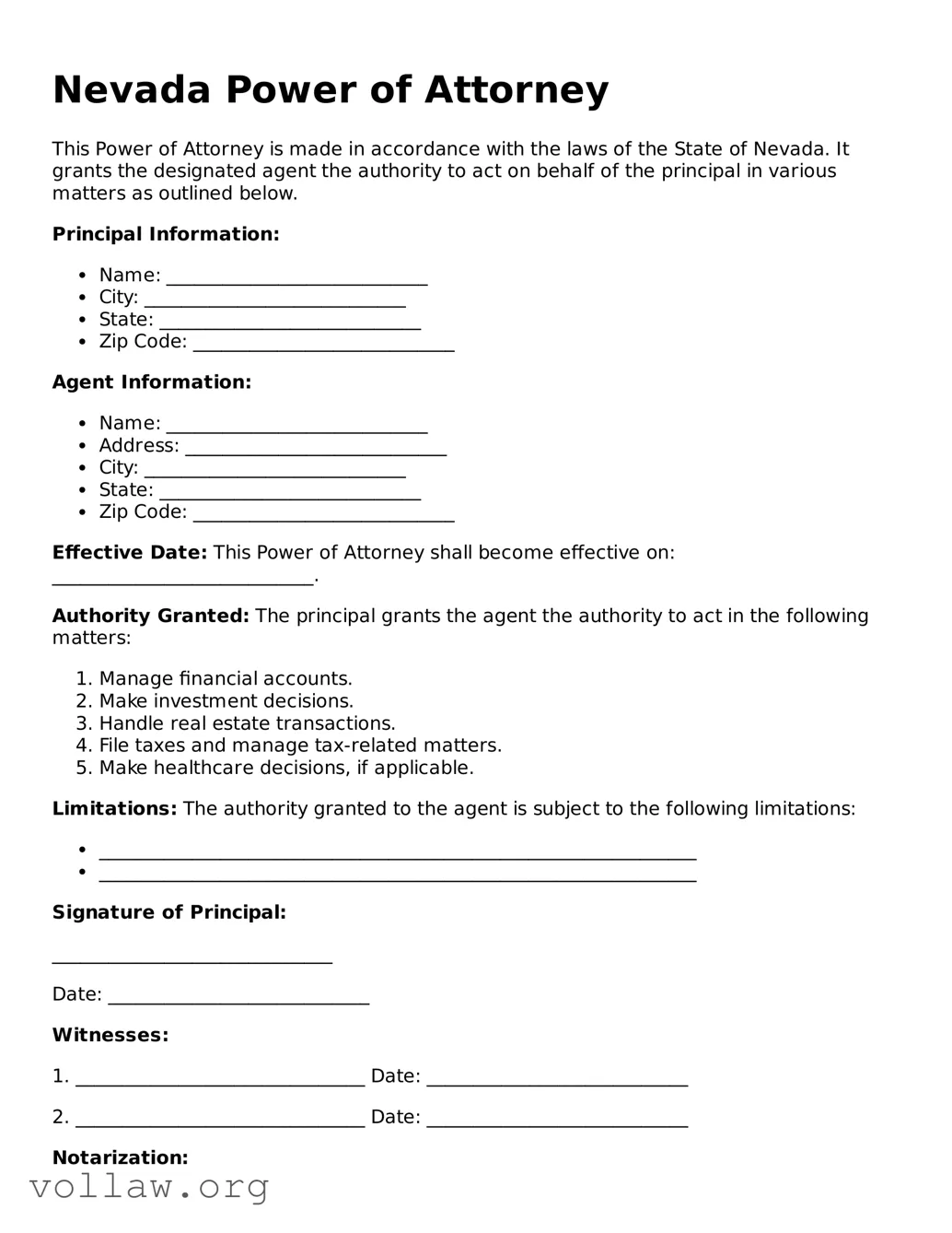 Attorney-Verified  Power of Attorney Form for Nevada