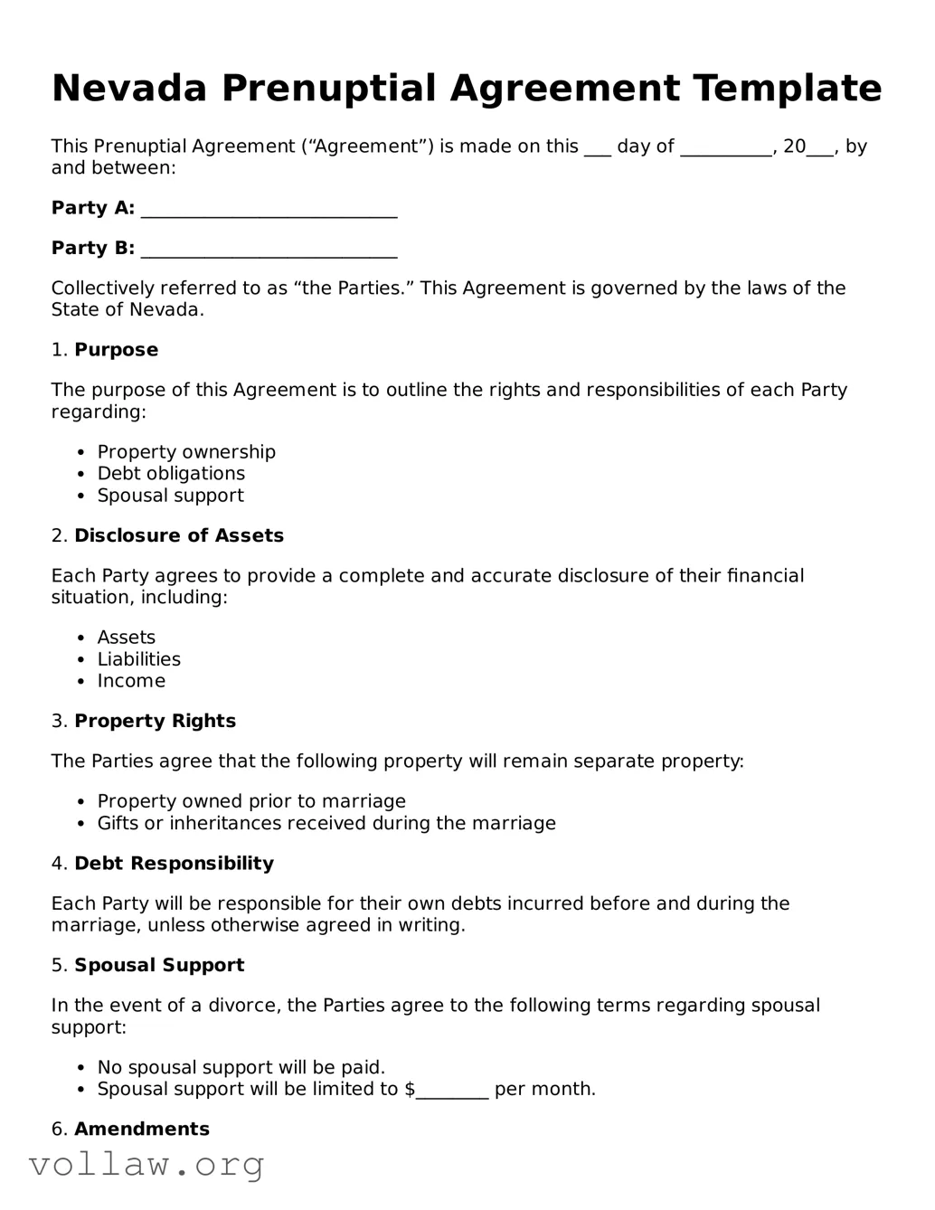 Attorney-Verified  Prenuptial Agreement Form for Nevada