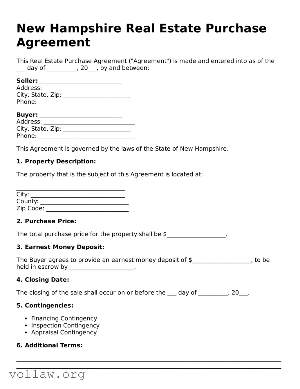 Attorney-Verified  Real Estate Purchase Agreement Form for New Hampshire