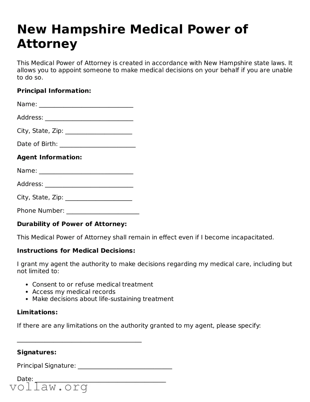 Attorney-Verified  Medical Power of Attorney Form for New Hampshire