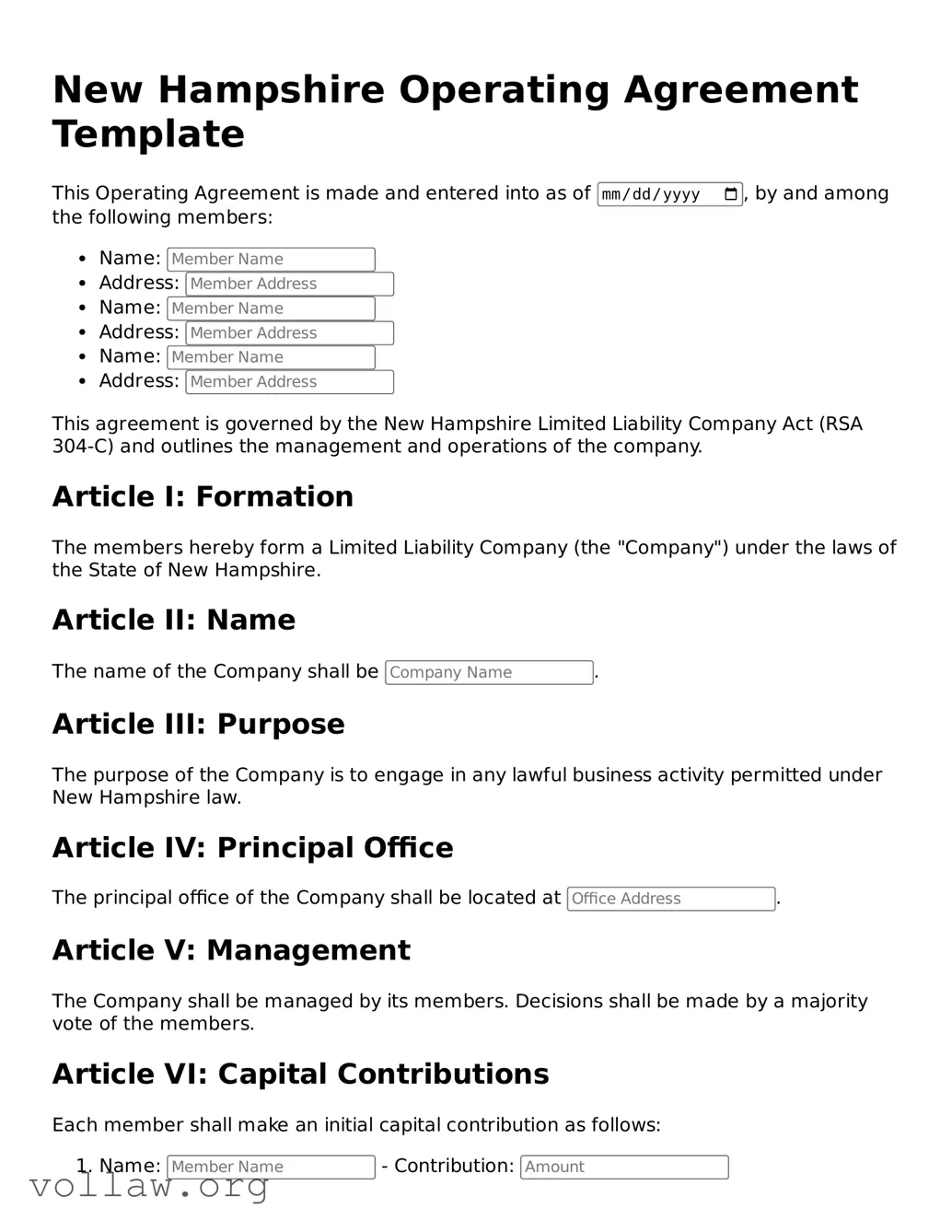 Attorney-Verified  Operating Agreement Form for New Hampshire