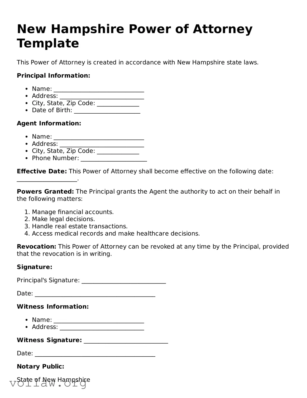 Attorney-Verified  Power of Attorney Form for New Hampshire