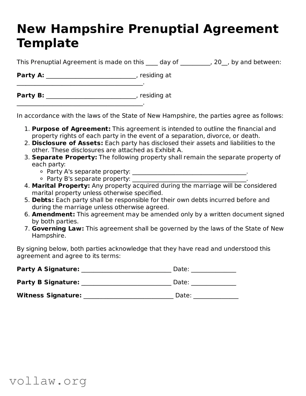 Attorney-Verified  Prenuptial Agreement Form for New Hampshire