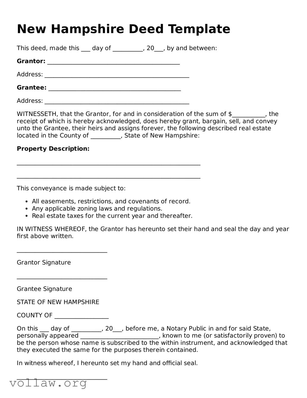 Attorney-Verified  Deed Form for New Hampshire