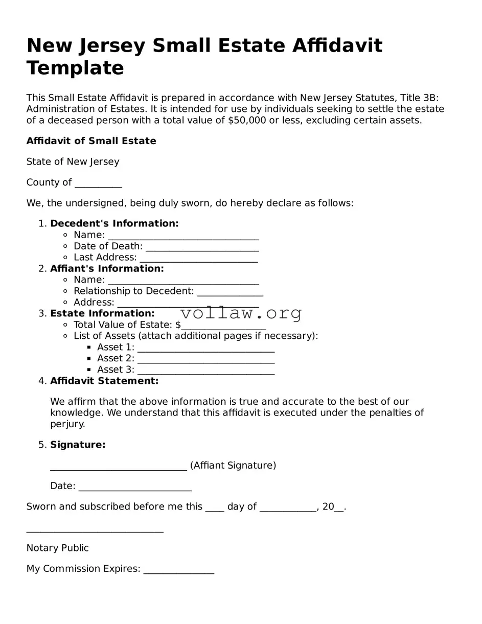 Attorney-Verified  Small Estate Affidavit Form for New Jersey