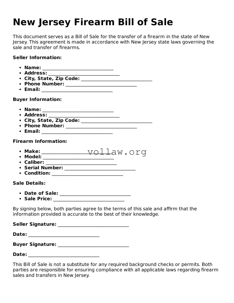 Attorney-Verified  Firearm Bill of Sale Form for New Jersey