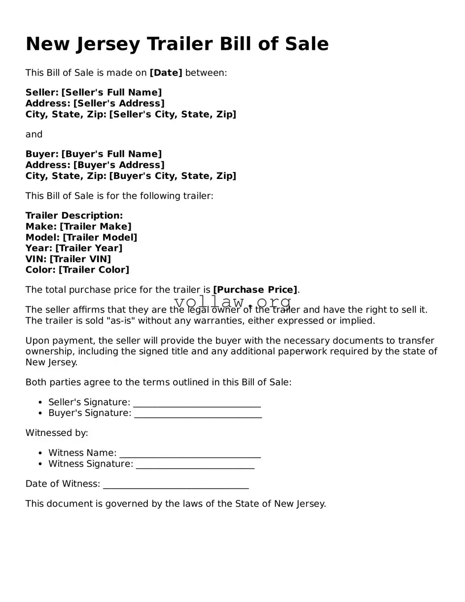 Attorney-Verified  Trailer Bill of Sale Form for New Jersey