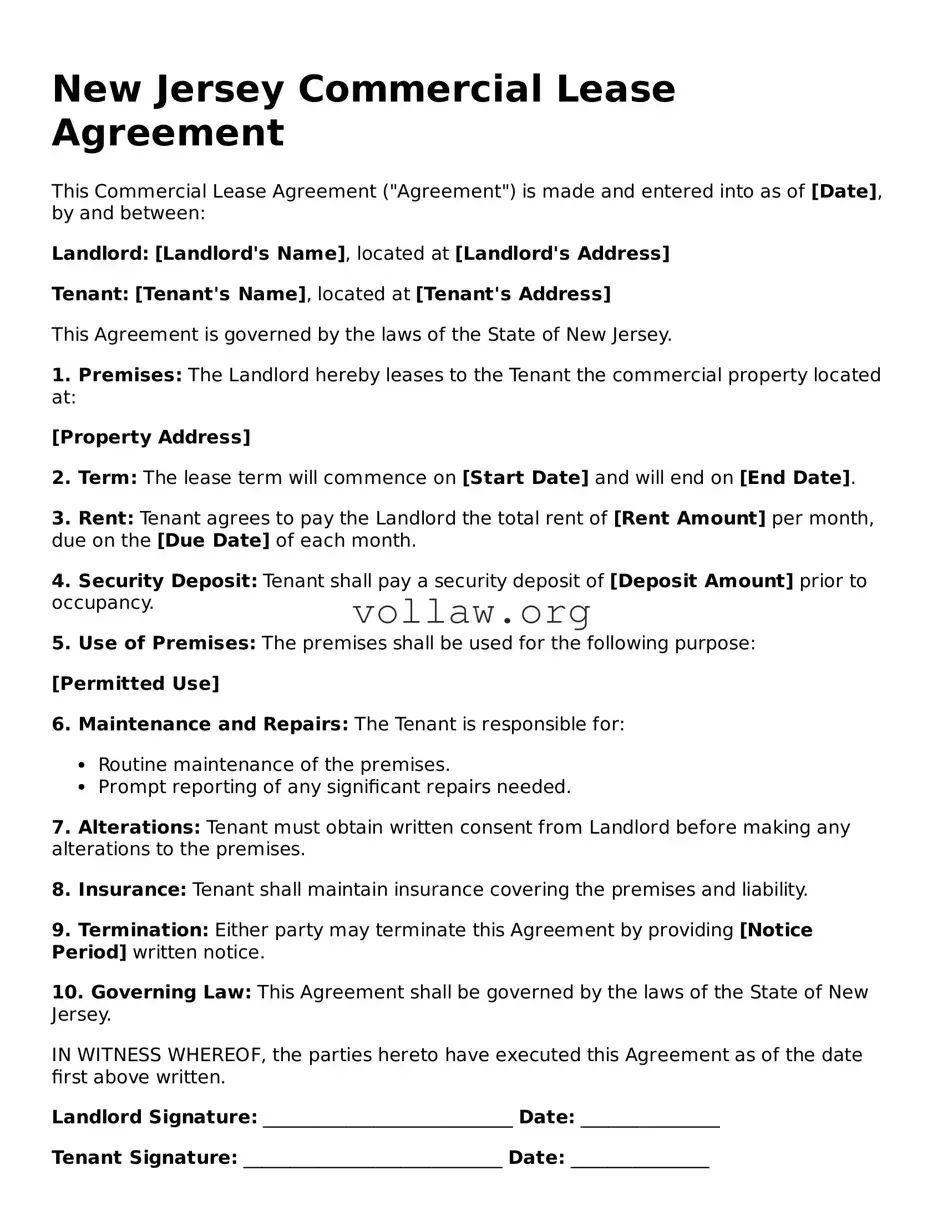 Attorney-Verified  Commercial Lease Agreement Form for New Jersey