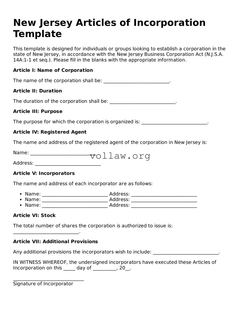 Attorney-Verified  Articles of Incorporation Form for New Jersey