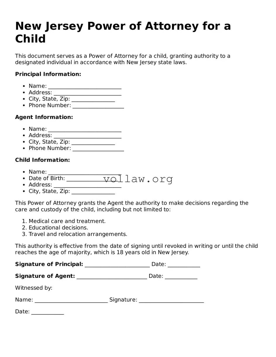 Attorney-Verified  Power of Attorney for a Child Form for New Jersey