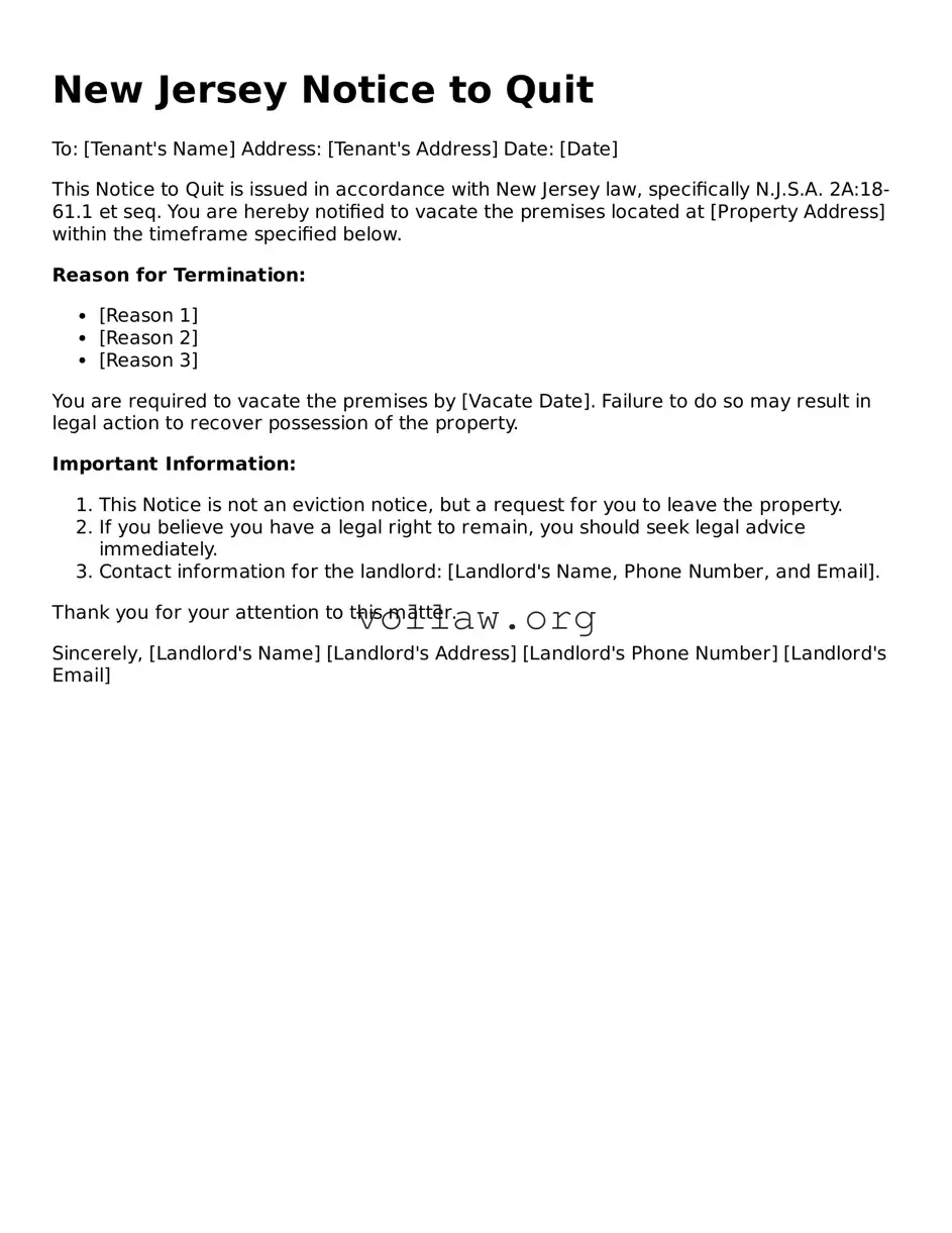 Attorney-Verified  Notice to Quit Form for New Jersey