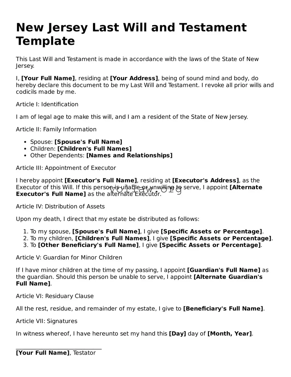 Attorney-Verified  Last Will and Testament Form for New Jersey