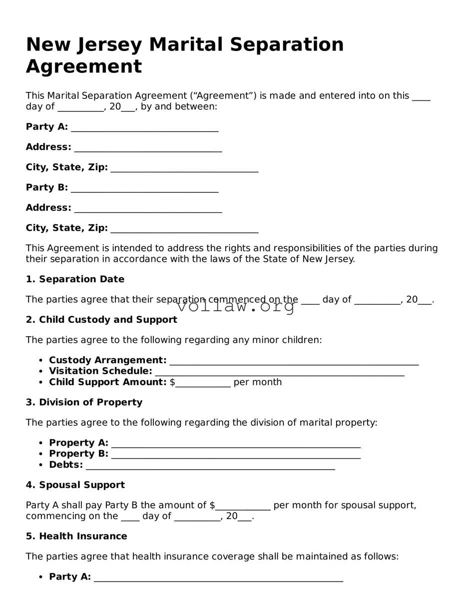 Attorney-Verified  Marital Separation Agreement Form for New Jersey