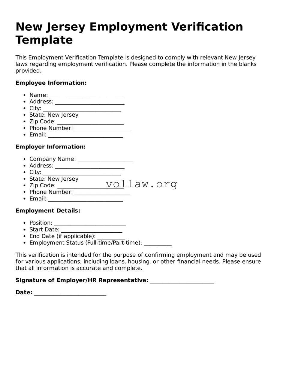 Attorney-Verified  Employment Verification Form for New Jersey