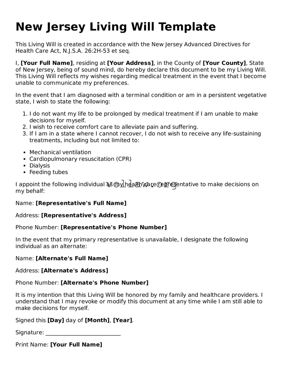 Attorney-Verified  Living Will Form for New Jersey