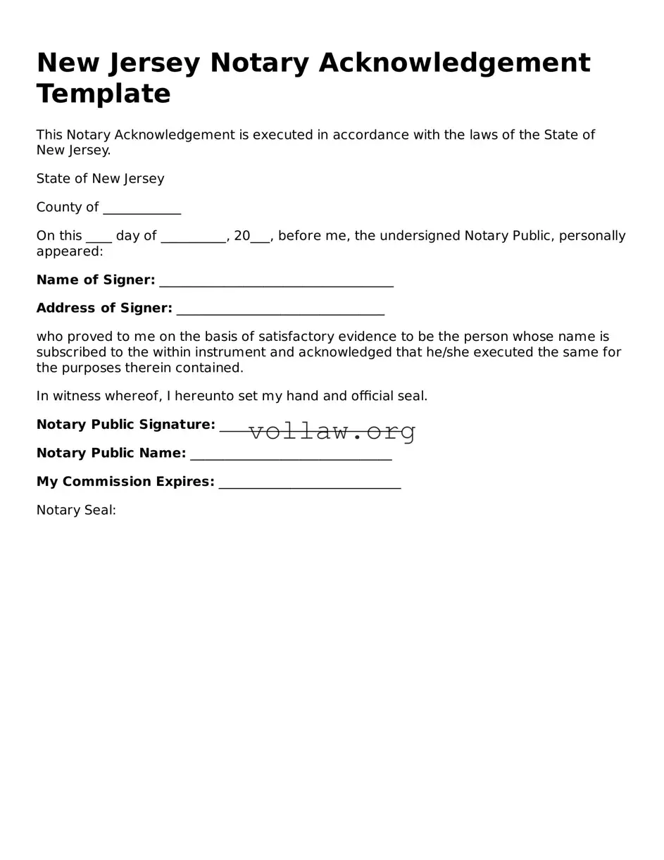Attorney-Verified  Notary Acknowledgement Form for New Jersey