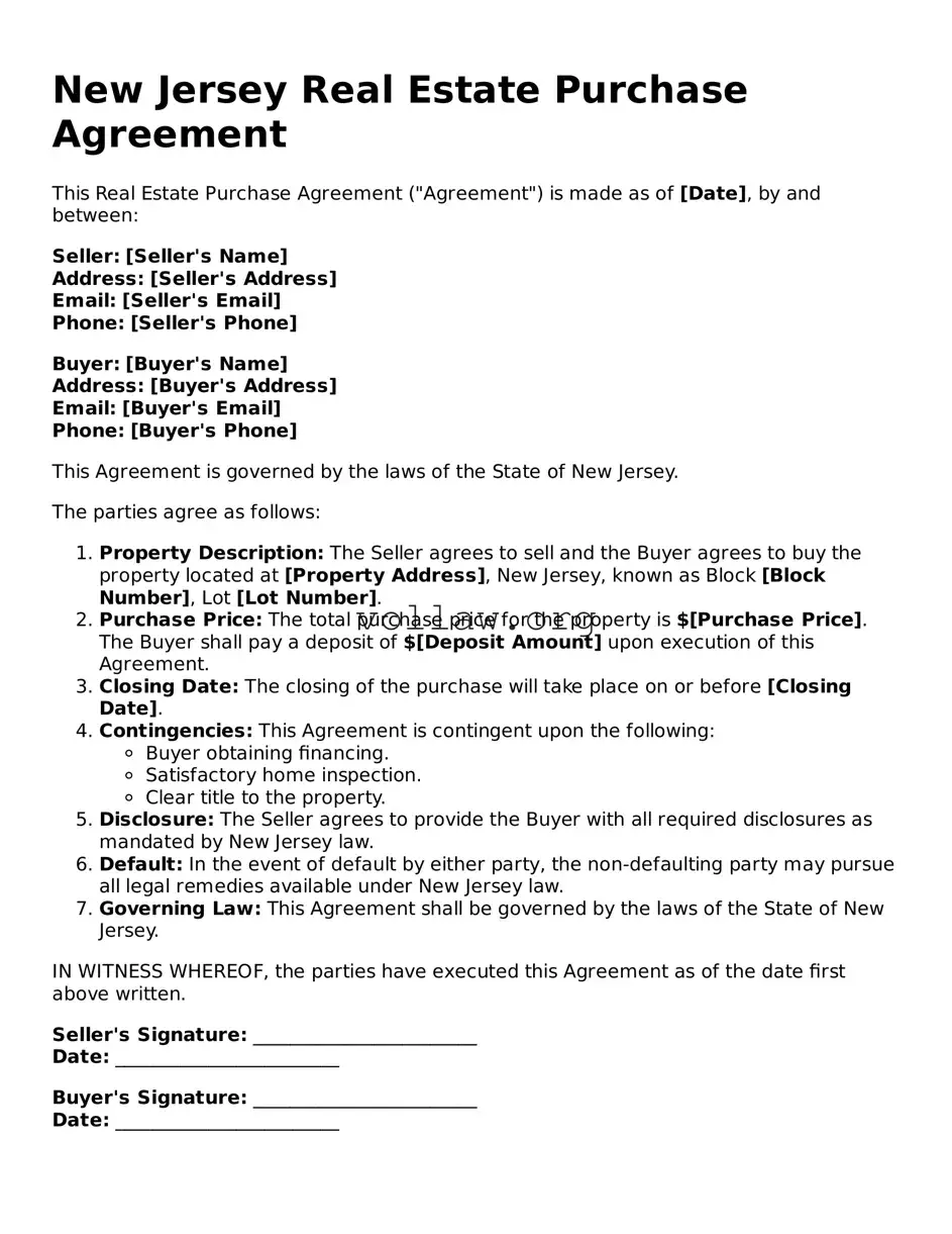Attorney-Verified  Real Estate Purchase Agreement Form for New Jersey