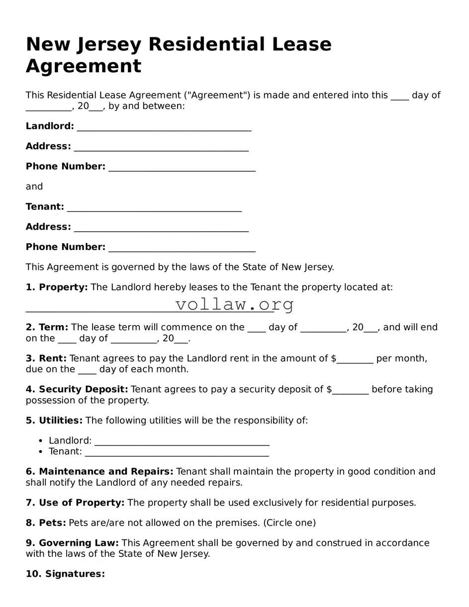 Attorney-Verified  Residential Lease Agreement Form for New Jersey