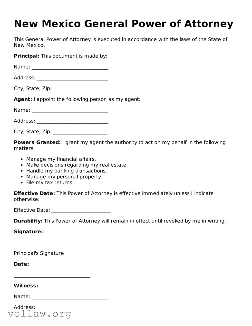 Attorney-Verified  General Power of Attorney Form for New Mexico