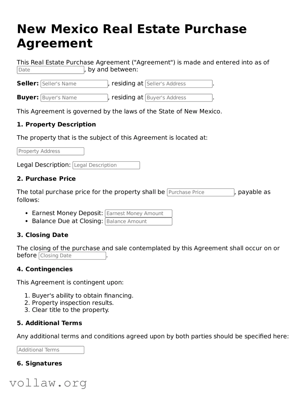 Attorney-Verified  Real Estate Purchase Agreement Form for New Mexico