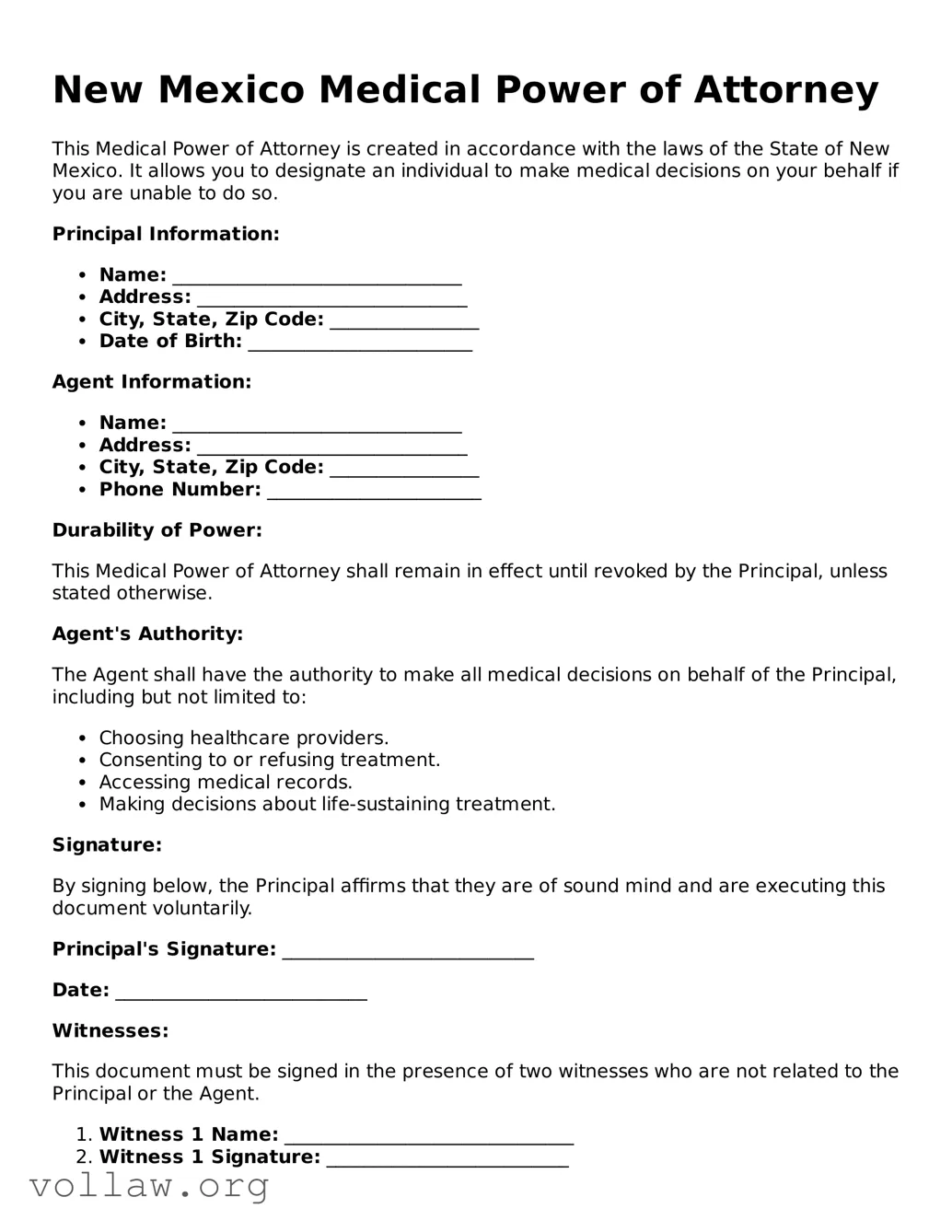Attorney-Verified  Medical Power of Attorney Form for New Mexico