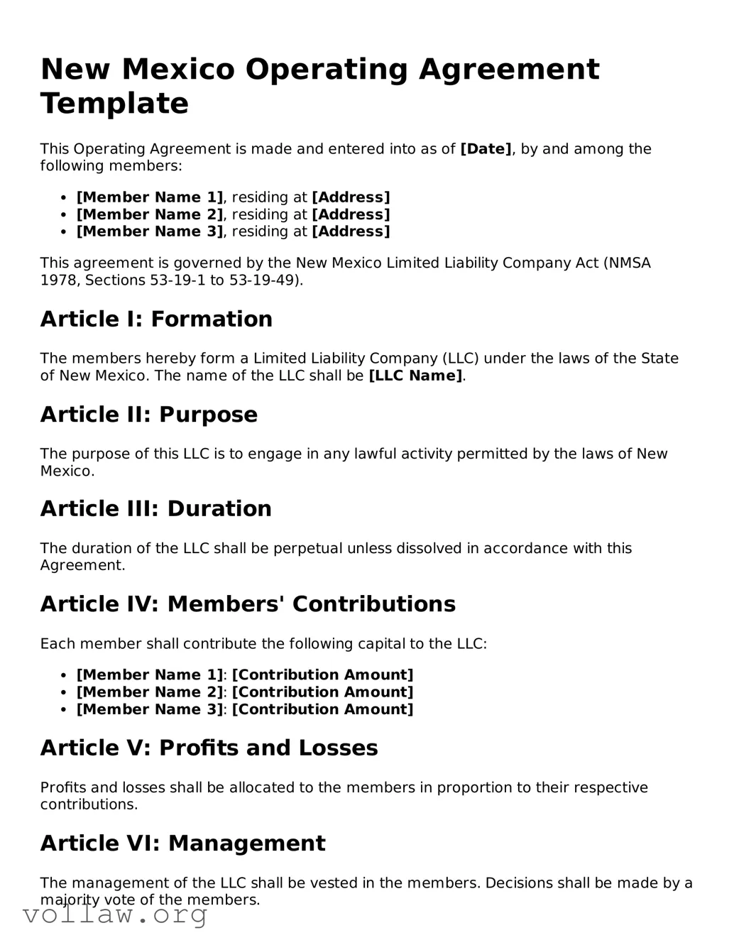Attorney-Verified  Operating Agreement Form for New Mexico