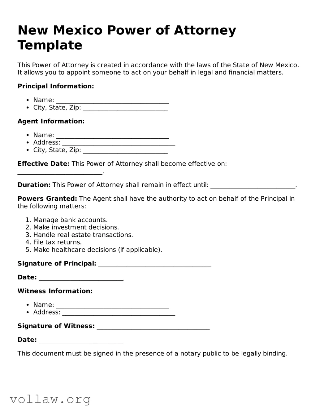 Attorney-Verified  Power of Attorney Form for New Mexico