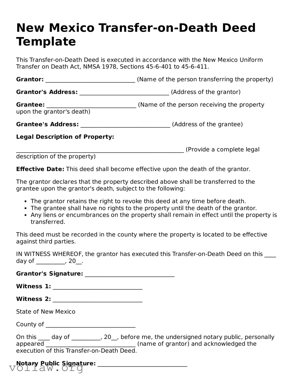 Attorney-Verified  Transfer-on-Death Deed Form for New Mexico
