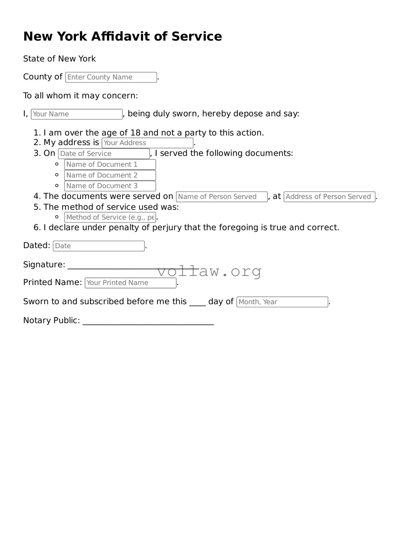 Attorney-Verified  Affidavit of Service Form for New York