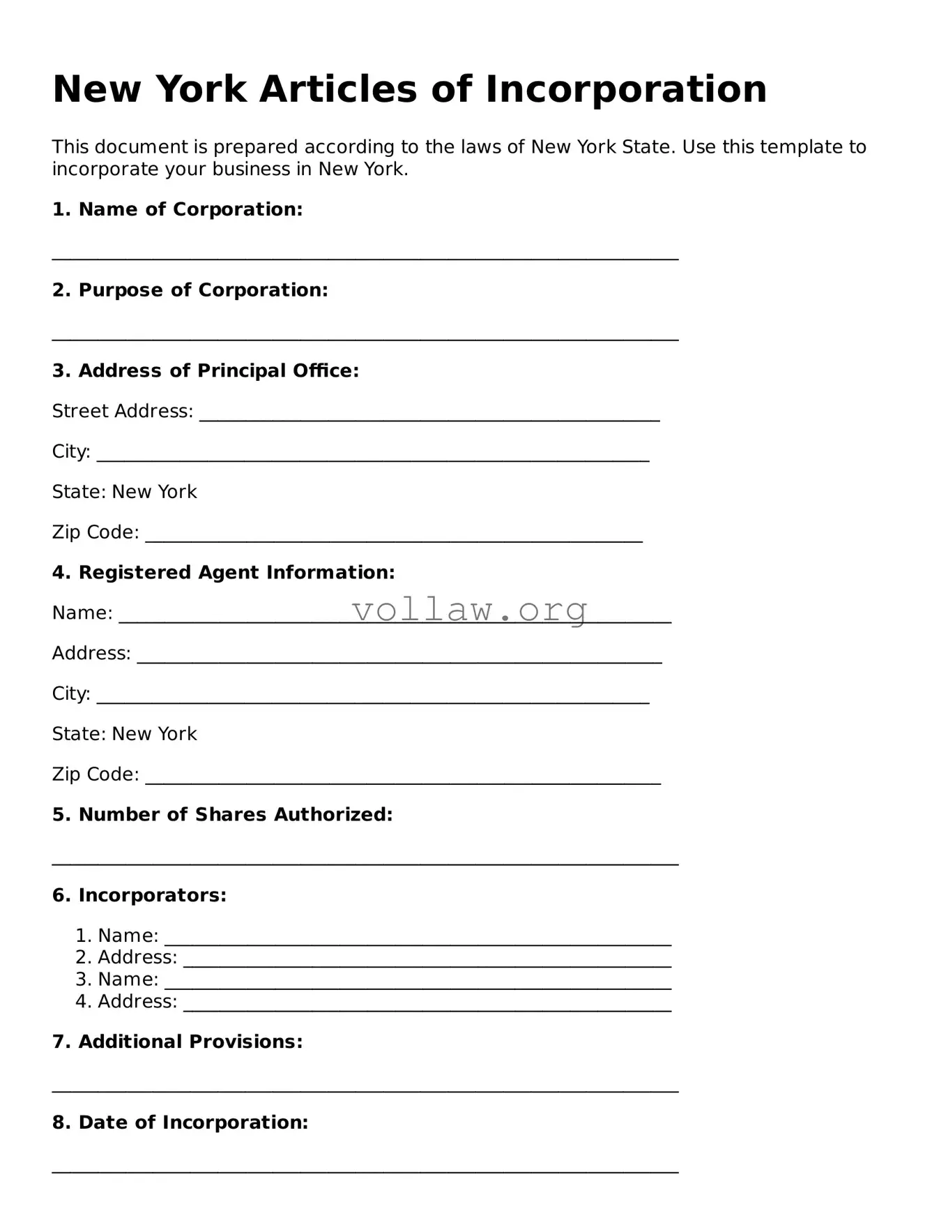 Attorney-Verified  Articles of Incorporation Form for New York