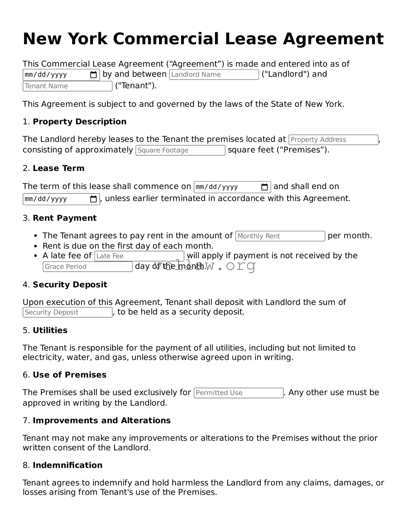 Attorney-Verified  Commercial Lease Agreement Form for New York