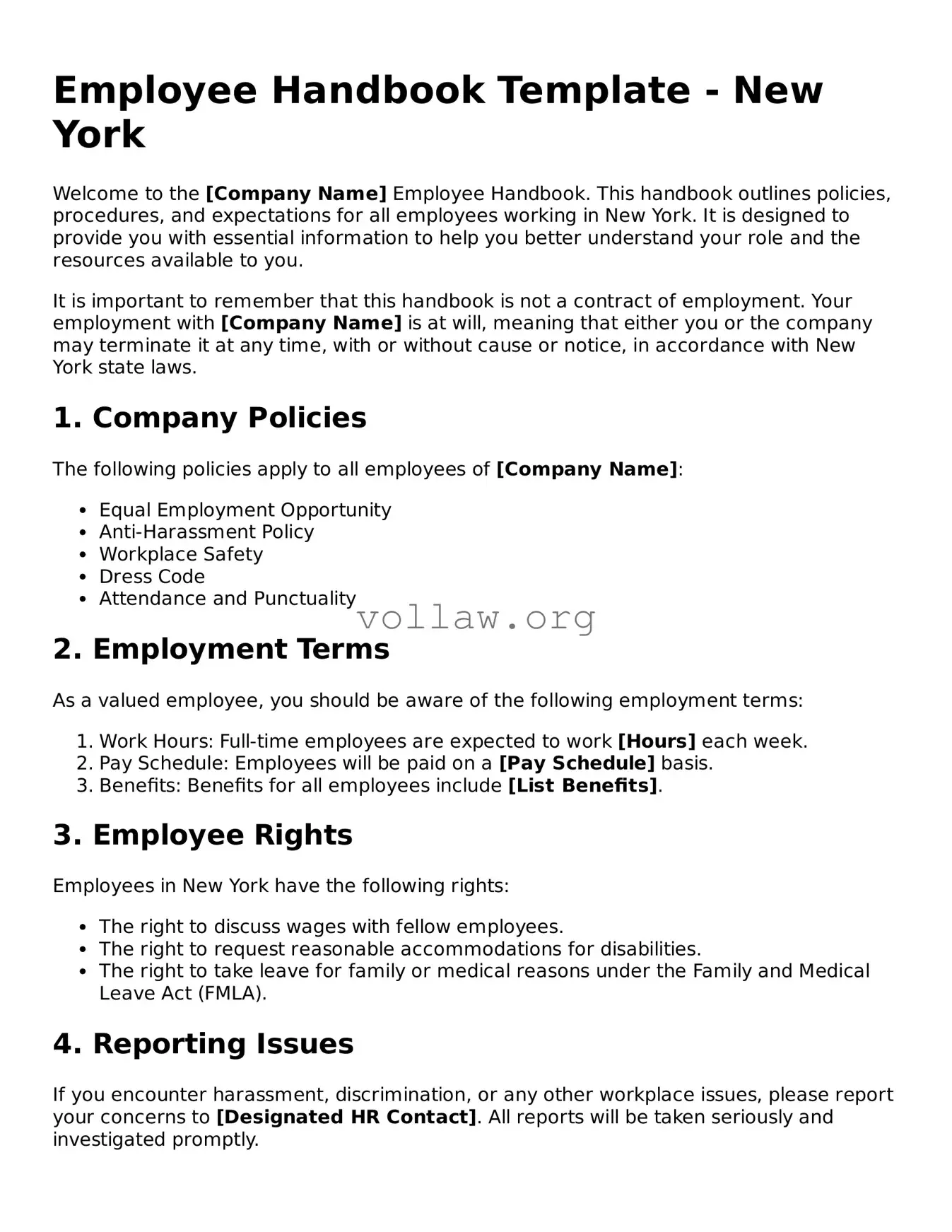 Attorney-Verified  Employee Handbook Form for New York