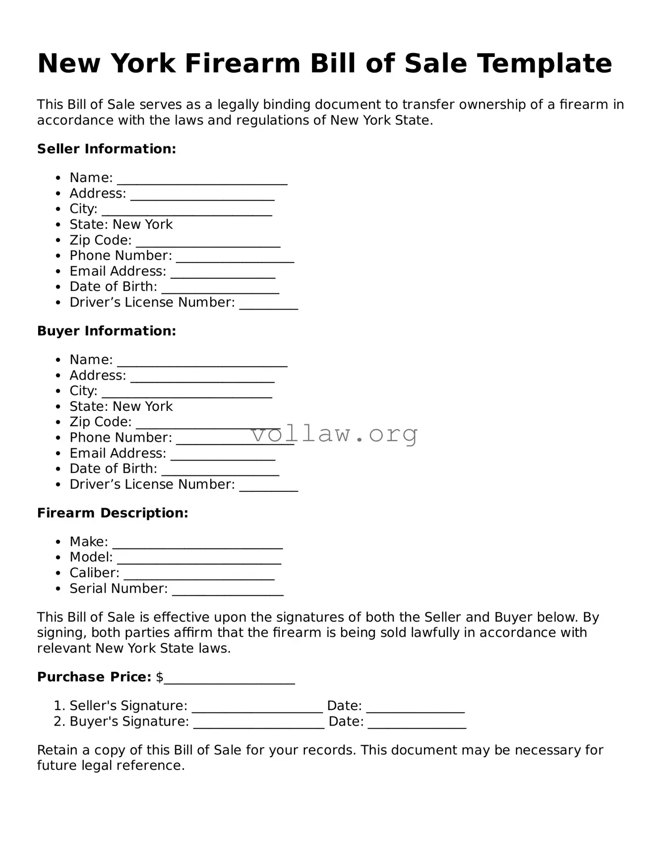 Attorney-Verified  Firearm Bill of Sale Form for New York