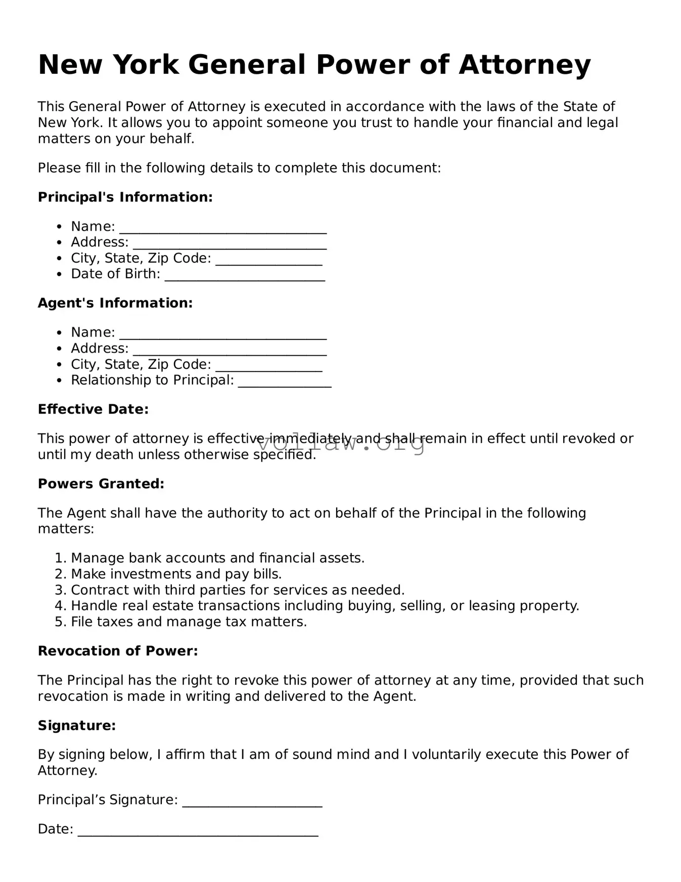Attorney-Verified  General Power of Attorney Form for New York