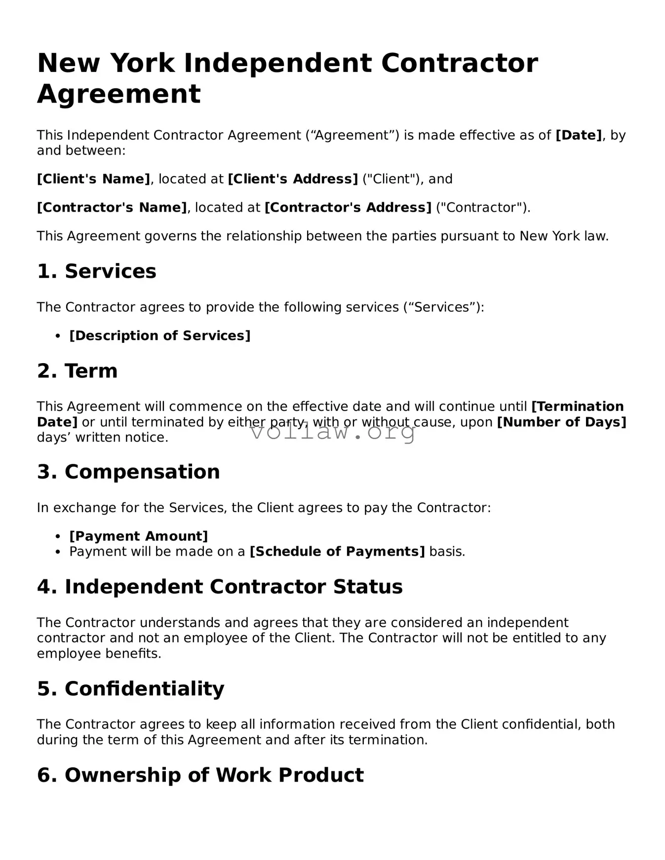 Attorney-Verified  Independent Contractor Agreement Form for New York